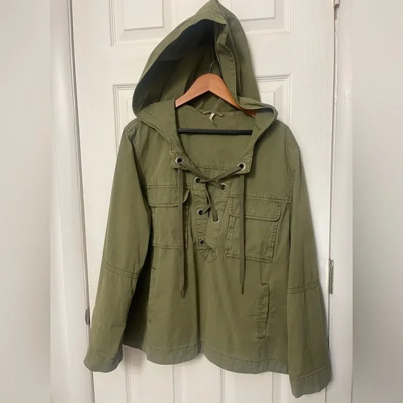 Free People Safari 100% Cotton Army Green Pullover Jacket $198 Retail Size L - Picture 6 of 13